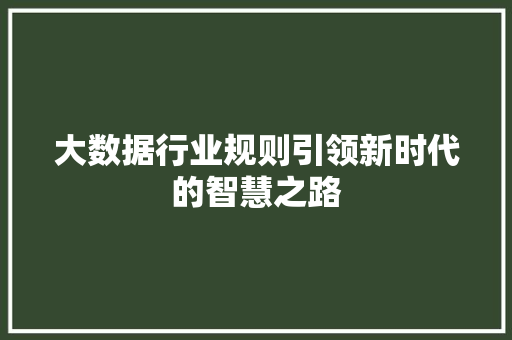 大数据行业规则引领新时代的智慧之路