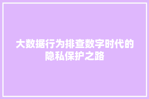 大数据行为排查数字时代的隐私保护之路  第1张