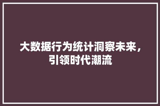 大数据行为统计洞察未来，引领时代潮流  第1张