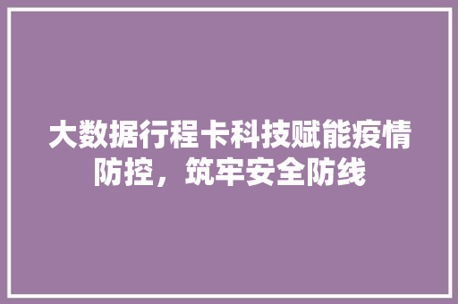 大数据行程卡科技赋能疫情防控，筑牢安全防线