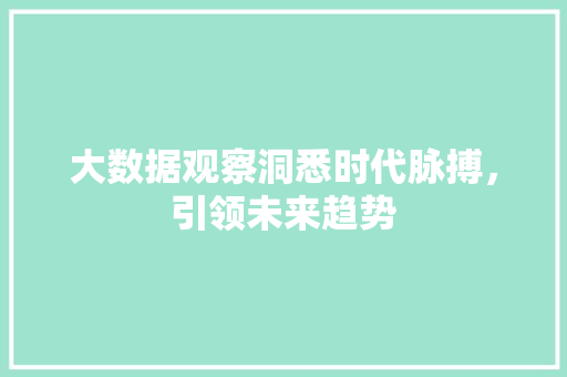 大数据观察洞悉时代脉搏，引领未来趋势