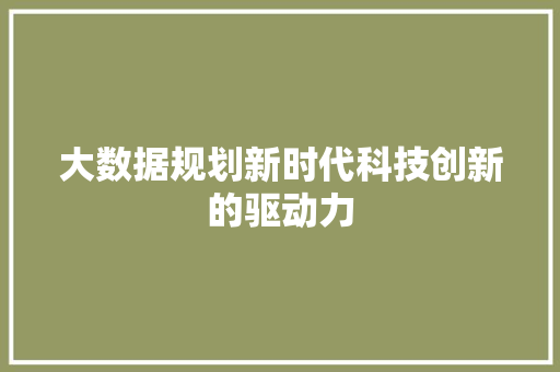 大数据规划新时代科技创新的驱动力