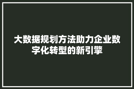 大数据规划方法助力企业数字化转型的新引擎