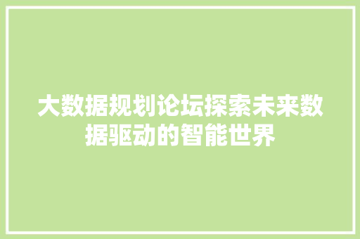大数据规划论坛探索未来数据驱动的智能世界