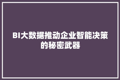 BI大数据推动企业智能决策的秘密武器