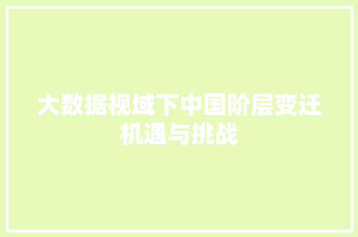 大数据视域下中国阶层变迁机遇与挑战