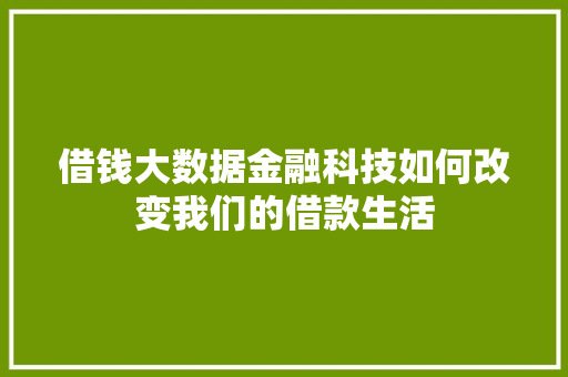 借钱大数据金融科技如何改变我们的借款生活