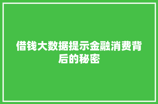 借钱大数据提示金融消费背后的秘密