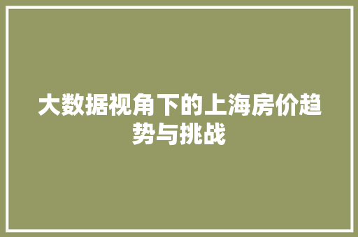 大数据视角下的上海房价趋势与挑战  第1张