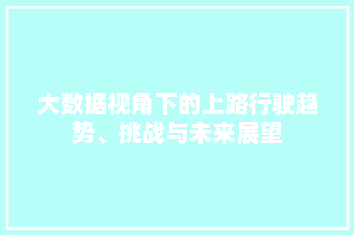 大数据视角下的上路行驶趋势、挑战与未来展望
