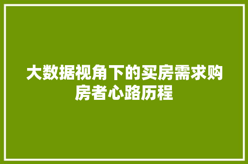 大数据视角下的买房需求购房者心路历程