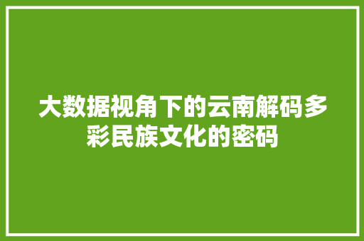 大数据视角下的云南解码多彩民族文化的密码
