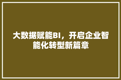 大数据赋能BI，开启企业智能化转型新篇章  第1张