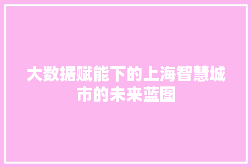 大数据赋能下的上海智慧城市的未来蓝图