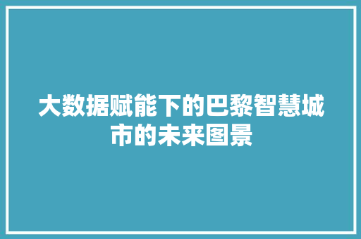 大数据赋能下的巴黎智慧城市的未来图景