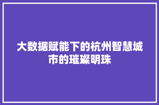 大数据赋能下的杭州智慧城市的璀璨明珠  第1张