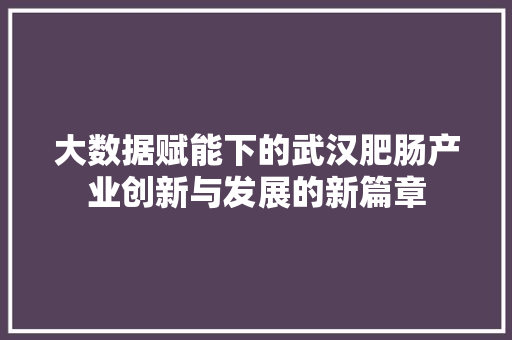 大数据赋能下的武汉肥肠产业创新与发展的新篇章