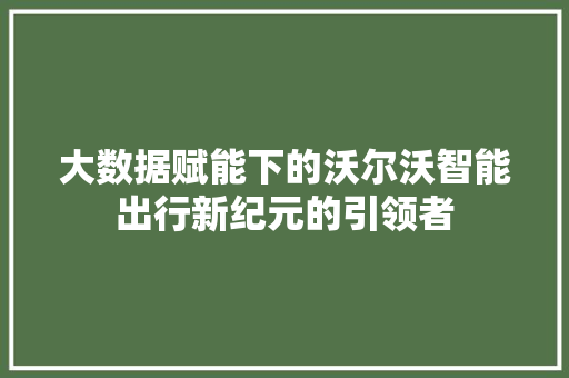 大数据赋能下的沃尔沃智能出行新纪元的引领者
