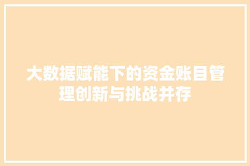 大数据赋能下的资金账目管理创新与挑战并存