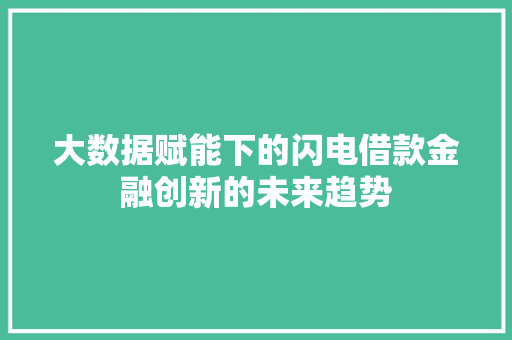 大数据赋能下的闪电借款金融创新的未来趋势
