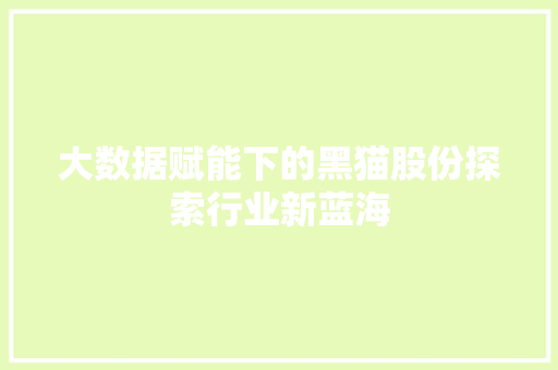 大数据赋能下的黑猫股份探索行业新蓝海