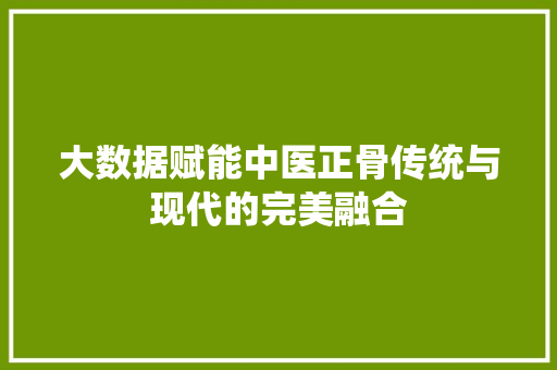 大数据赋能中医正骨传统与现代的完美融合