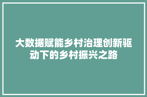 大数据赋能乡村治理创新驱动下的乡村振兴之路