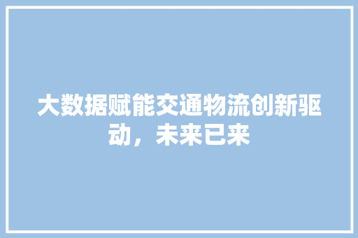 大数据赋能交通物流创新驱动，未来已来