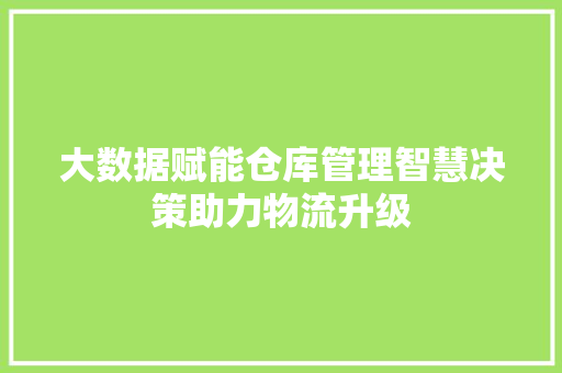 大数据赋能仓库管理智慧决策助力物流升级