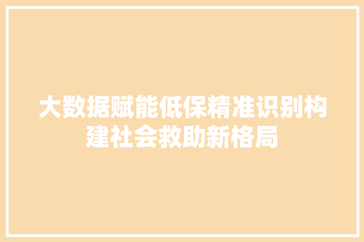 大数据赋能低保精准识别构建社会救助新格局