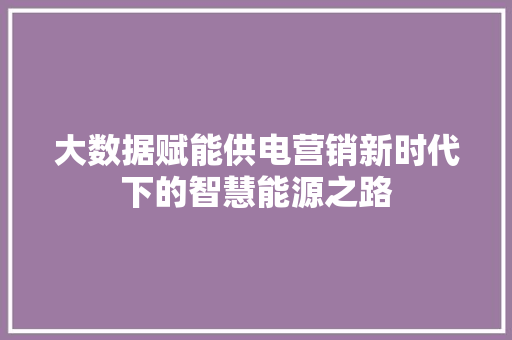 大数据赋能供电营销新时代下的智慧能源之路