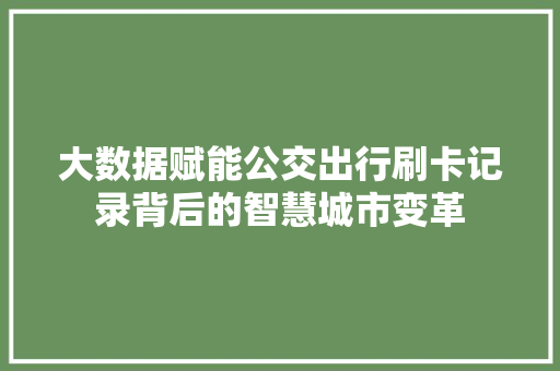 大数据赋能公交出行刷卡记录背后的智慧城市变革