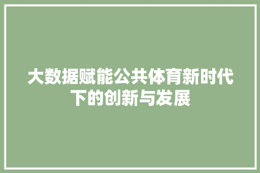大数据赋能公共体育新时代下的创新与发展