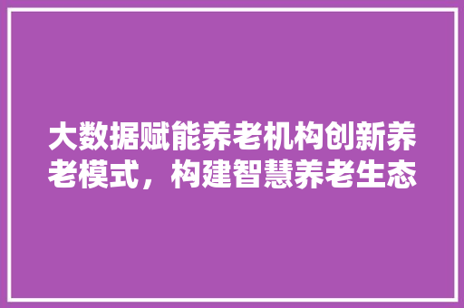 大数据赋能养老机构创新养老模式，构建智慧养老生态