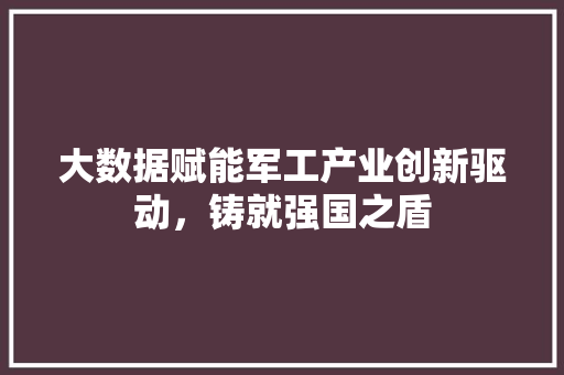 大数据赋能军工产业创新驱动，铸就强国之盾