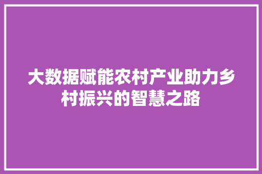 大数据赋能农村产业助力乡村振兴的智慧之路  第1张