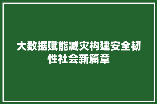 大数据赋能减灾构建安全韧性社会新篇章