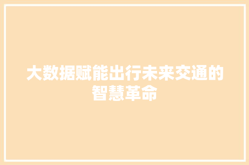 大数据赋能出行未来交通的智慧革命  第1张