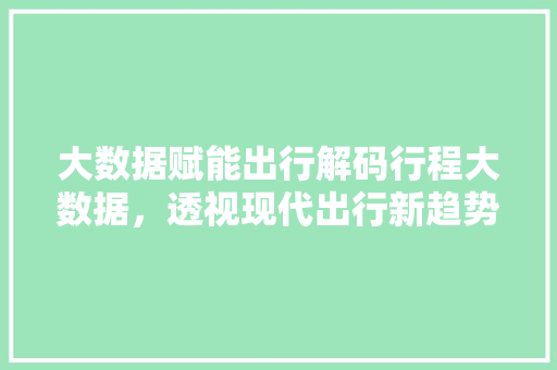 大数据赋能出行解码行程大数据，透视现代出行新趋势