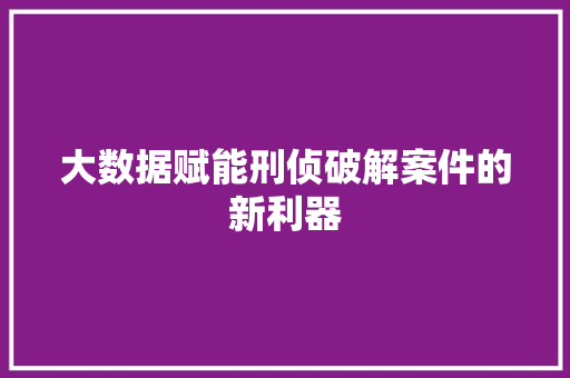 大数据赋能刑侦破解案件的新利器