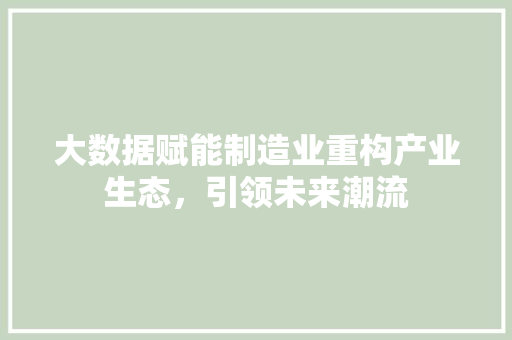 大数据赋能制造业重构产业生态，引领未来潮流