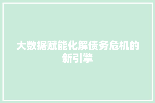 大数据赋能化解债务危机的新引擎