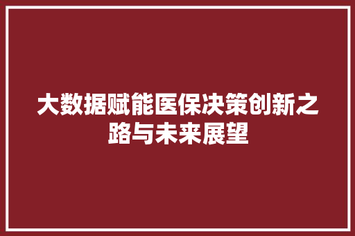 大数据赋能医保决策创新之路与未来展望  第1张