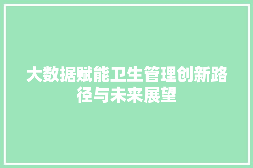 大数据赋能卫生管理创新路径与未来展望