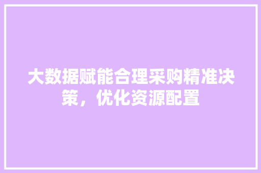 大数据赋能合理采购精准决策，优化资源配置