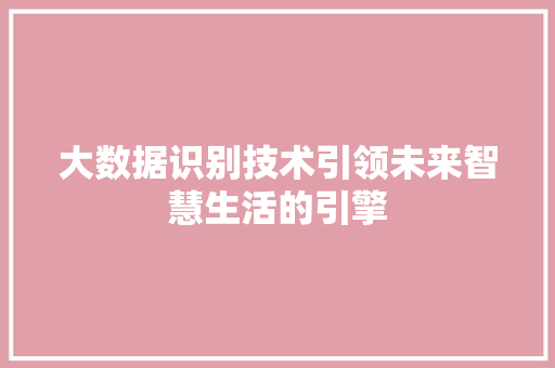 大数据识别技术引领未来智慧生活的引擎  第1张