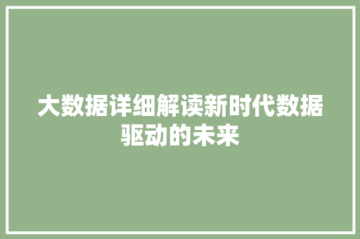 大数据详细解读新时代数据驱动的未来  第1张