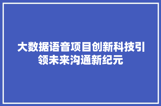 大数据语音项目创新科技引领未来沟通新纪元  第1张