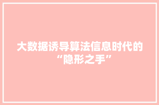 大数据诱导算法信息时代的“隐形之手”  第1张