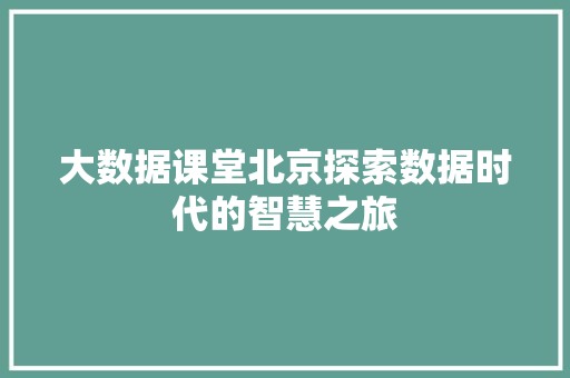 大数据课堂北京探索数据时代的智慧之旅  第1张